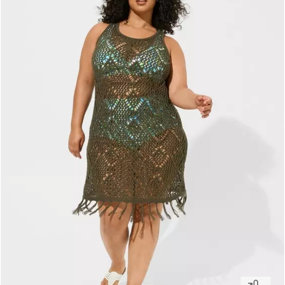 NWT Torrid Women's Olive Crochet Swim Cover-Up Size 00 Plus